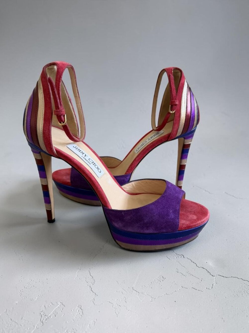 JIMMY CHOO Max 120 Multicolor Suede Leather Platform Heels Size 40 / US 10